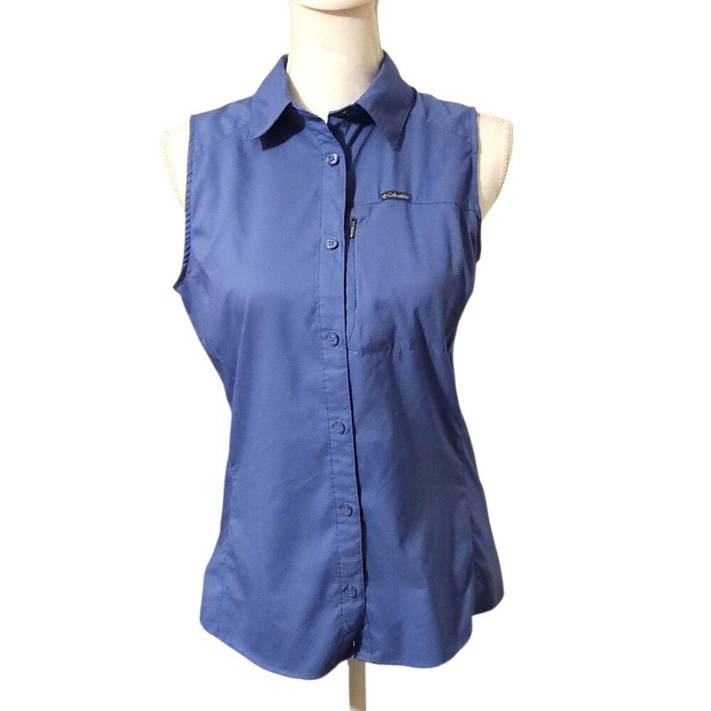 Columbia Sleeveless Top Button Front Pockets Vented Periwinkle Womens Size S